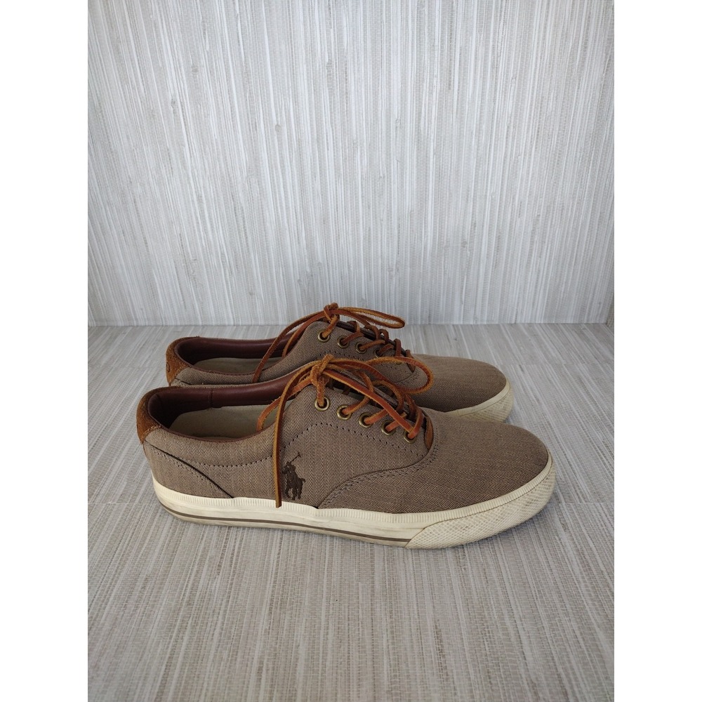 Polo Ralph Lauren Vaughn Chambray Herringbone Sport Brown Shoes Men 8.5D Lace Up - Picture 4 of 8